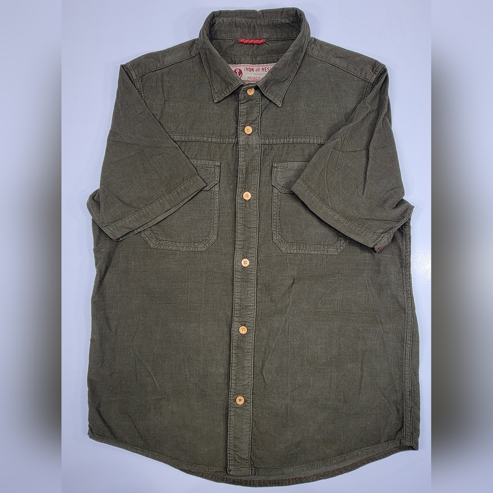 Iron and Resin Herman Shirt Mens Small S Corduroy Green Flap Pockets Huckberry